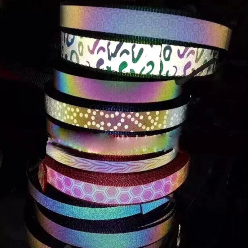 Custom Printed Shiny rainbow Reflective Flat Nylon Webbing Straps Belt for Clothing