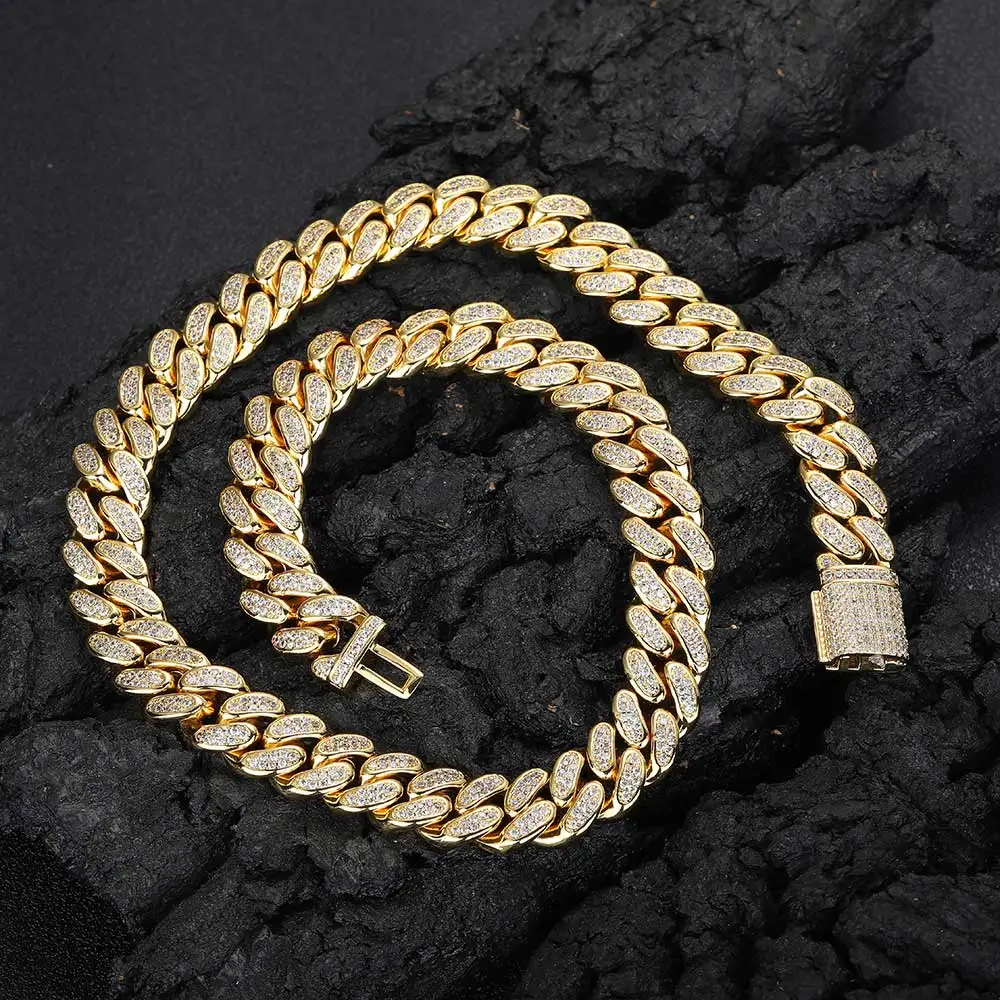 Nuoya 12mm Diamond Cuban Chain Iced Out Jewelry for Men Women