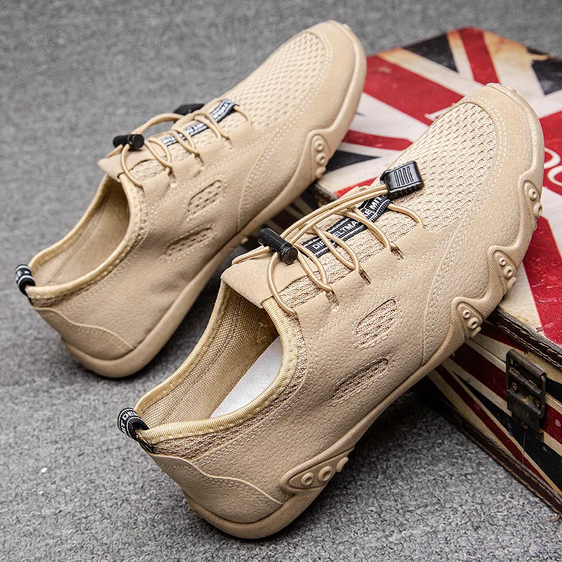 New spring and summer driving shoes net face bean shoes breathable trend men's lace-up casual shoes