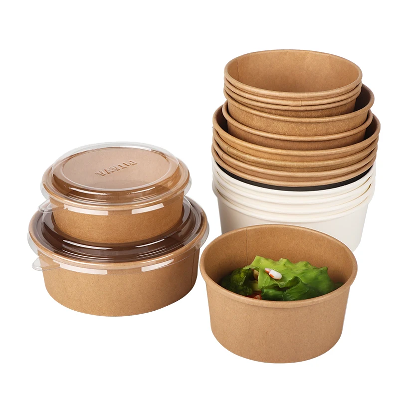 Kundenspezifische Drucknahrungsmittelverpackungskasten-Behälterkraftpapier-Salatwegwerfschüssel mit Deckel