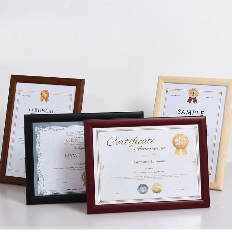Document or Certificate Frames Made of Solid Wood High Definition Glass