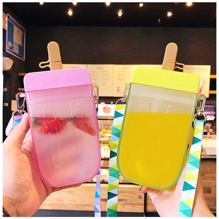 
Классная портативная небольшая переработанная Матовая коробка для мороженого, школьная бутылка для воды с веревкой и соломинкой 