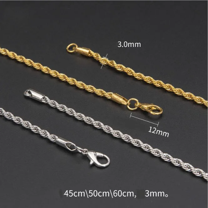 Silver Thick Iron Rope Chain Necklace 
