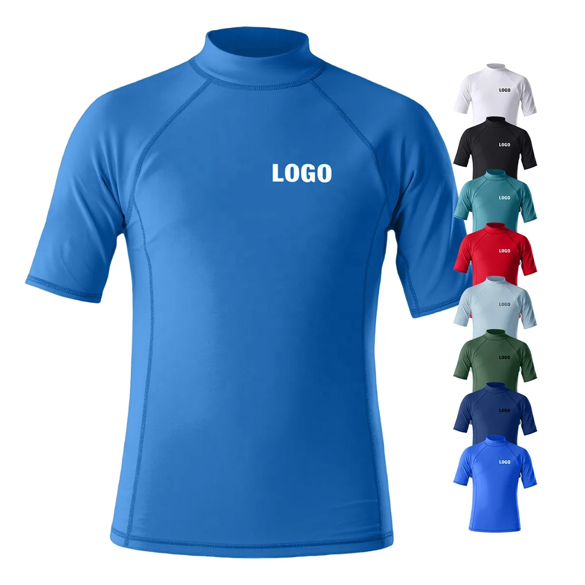 UPF 50+ 자외선 차단 기능의 빠른 건조 래시 가드 반팔, 맞춤형 서핑 수영 래시 가드, 해변 및 워터 스포츠 패들 보드용 흰색