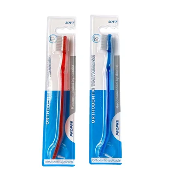 Premium Dual Head Double Ended Orthodontic Toothbrush V Shape Toothbrush with Interdental Brush