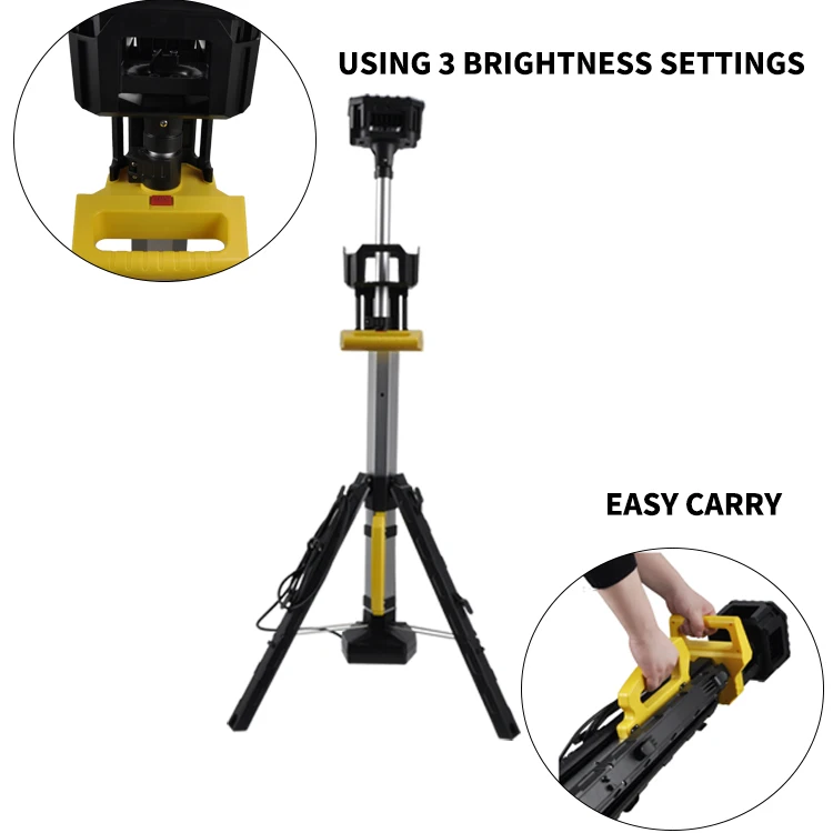 3000lm Rechargeable Work Light With Stand Tripod Work Light With Triple