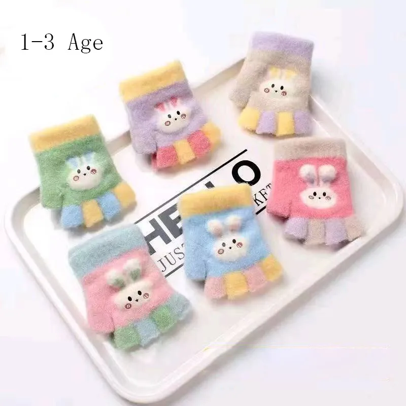 Оптовая продажа теплые милые рукавицы в виде кролика От 0 до 3 лет Детские вязаные перчатки из акриловой ткани повседневные