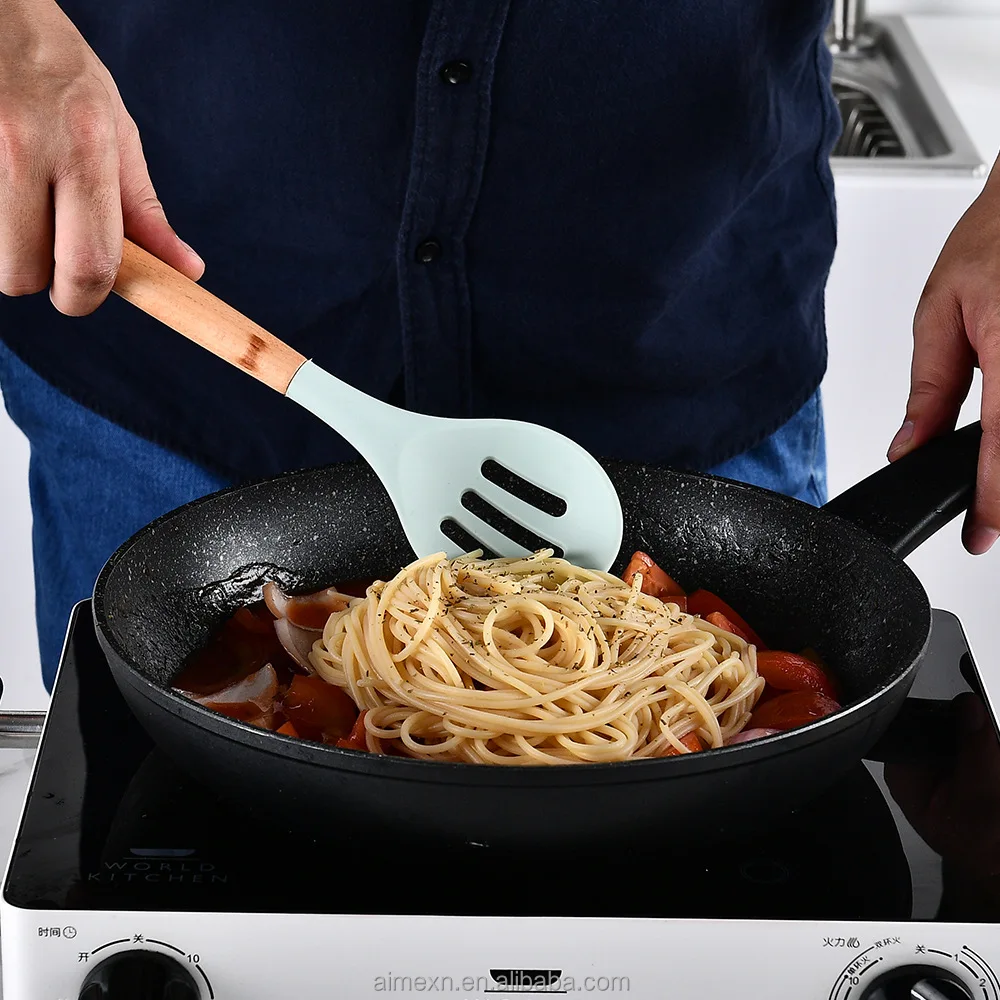 Silicone Kitchen Utensils Set - 11 Pcs BPA Free Cookware with Wooden Handle and Holder