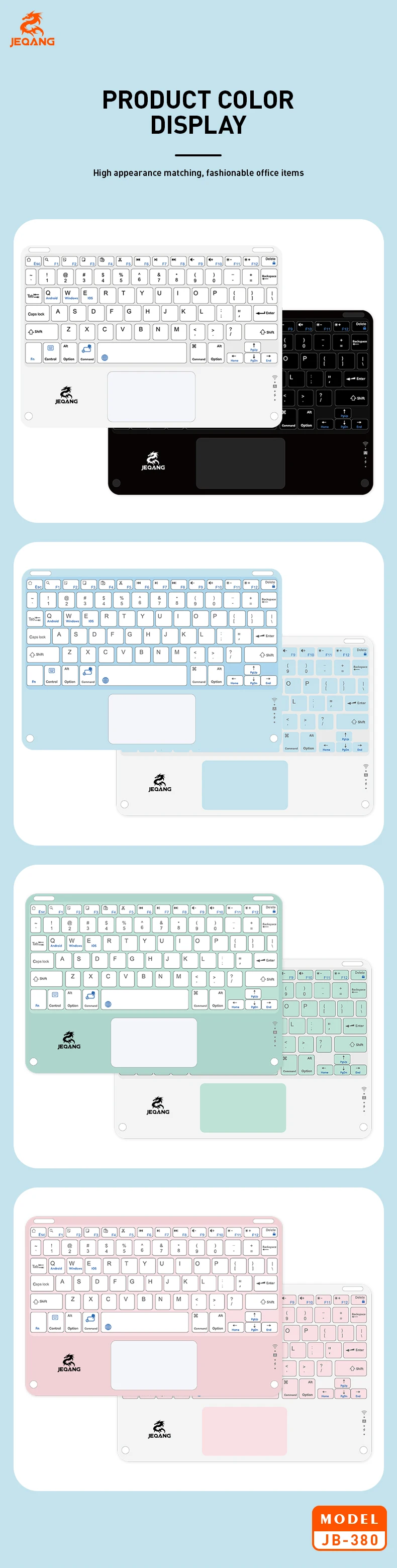 JEQANG JB-380 BT Keyboard with Touchpad Type C Charging Compatible with 3 Systems New Laptop Keyboard