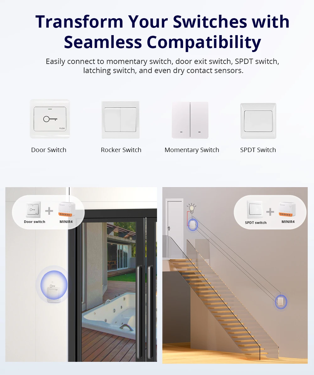 SONOFF MINIR4  MINI Extreme Wi-Fi Smart Switch Super Tiny Size Detach Relay Mode External Switch Control eWeLink APP Control