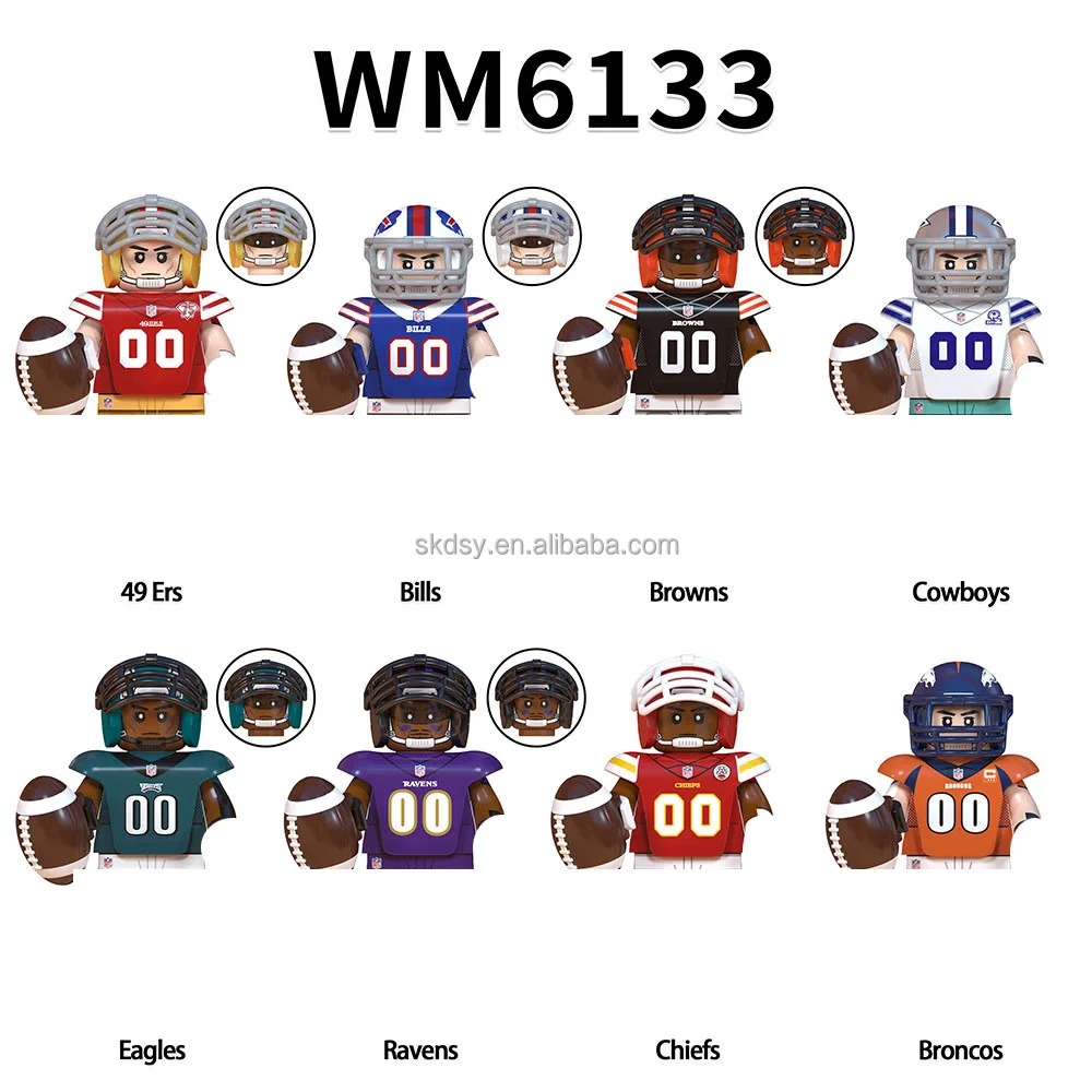NFL Electronic Mini Figure Building Block Set Assembled Steelers Rams Buccaneers Dolphins Cartoon Image Rugby Player Model Toy