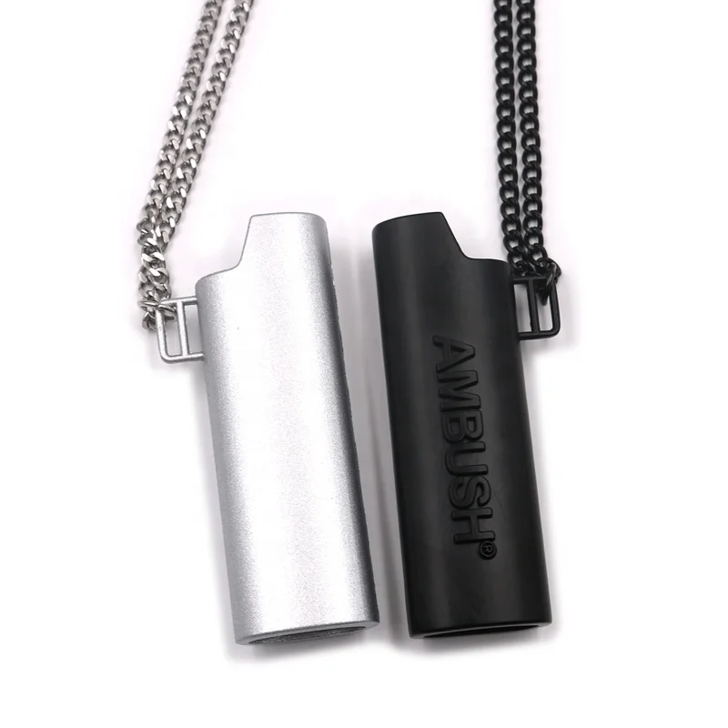 Wholesale Metal Lighter Case Custom logo Necklace Pendant Chain J3