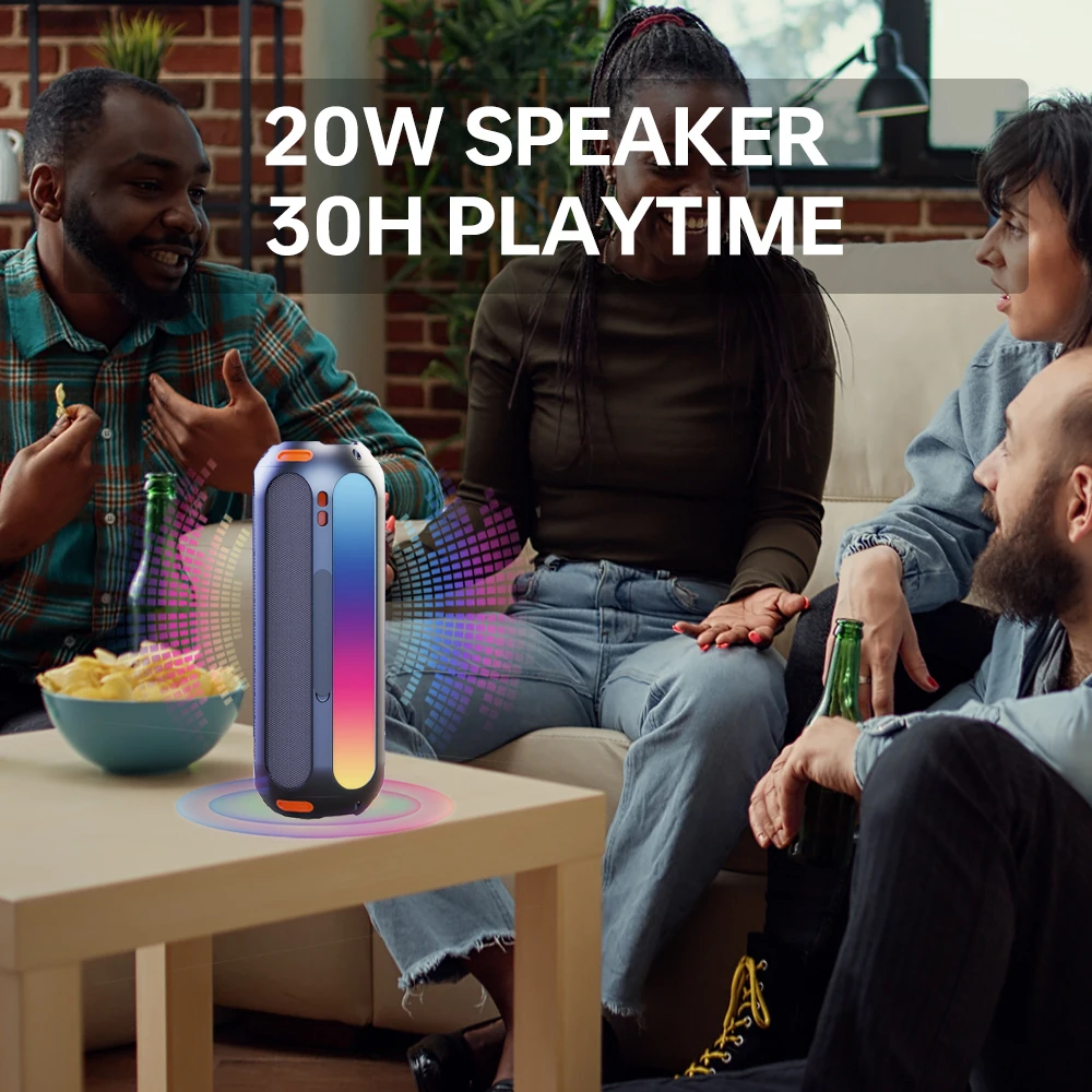 RGB Lights IP66 Waterproof 20W Speaker 30H Playtime Portable Wireless MP3 Player ES T69 TF Card Slot Factory Wholesale