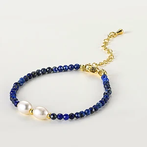 Muxcor High Quality Copper Clasp Vintage Fashion Blue White Beaded Unisex Bracelet Modern Glass Crystal Freshwater Pearl