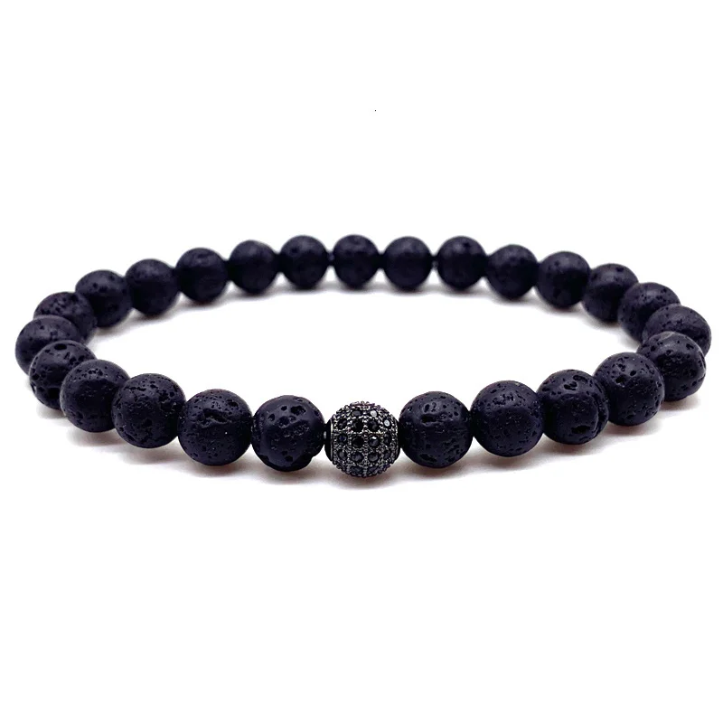 Fashion High Quality Lava Stone Beads And Black CZ Ball Men Charm Bracelets Gift 