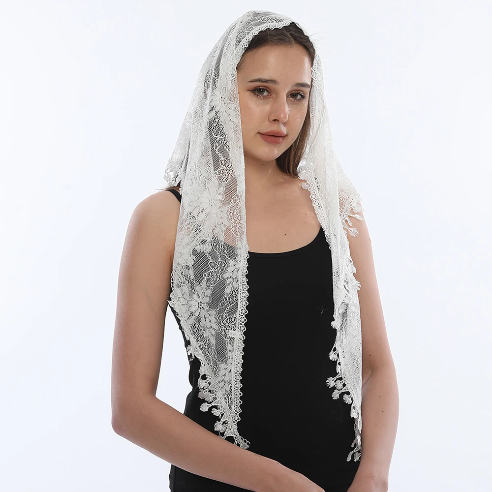 Tête Triangulaire Mantilla En Dentelle Couvrant Les Voiles D'église Catholique De Masse, Noir/blanc