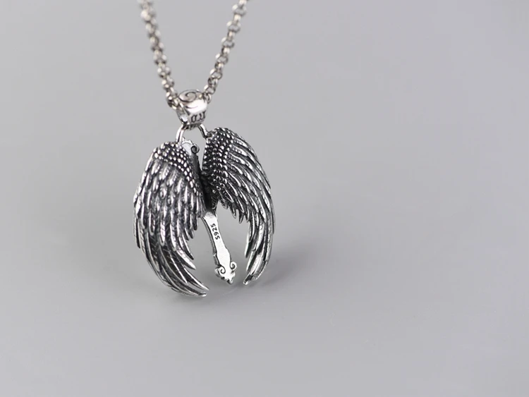 Authentic Chaoren Cross Retro Wings Feather Necklace S925 Sterling Silver Pendant for Men Women Hip Hop Style Fashion Jewelry