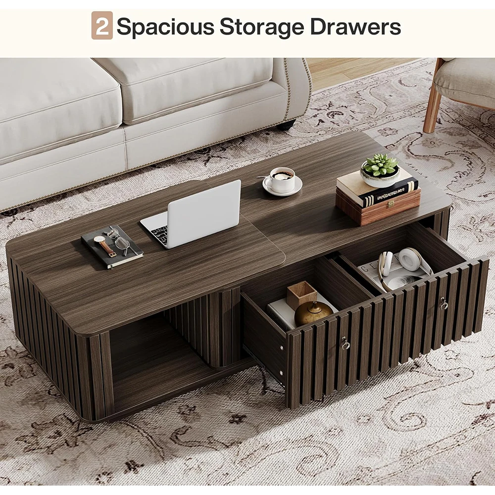 43\"-65\" Extendable Rectangle Coffee Table with 2 Drawers and Shelves Living Room Furniture Set with Storage Cocktail Table supplier