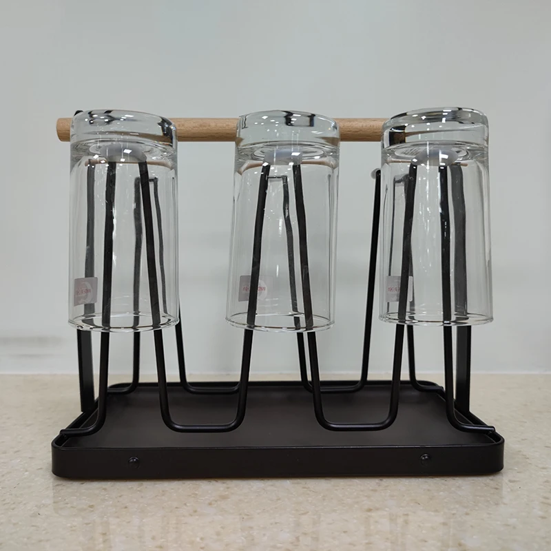Countertop Cabinet Wine Glass Holder Cup Drying Rack With Drain Tray Bottle  Drying Rack Stand With 6 Hooks
