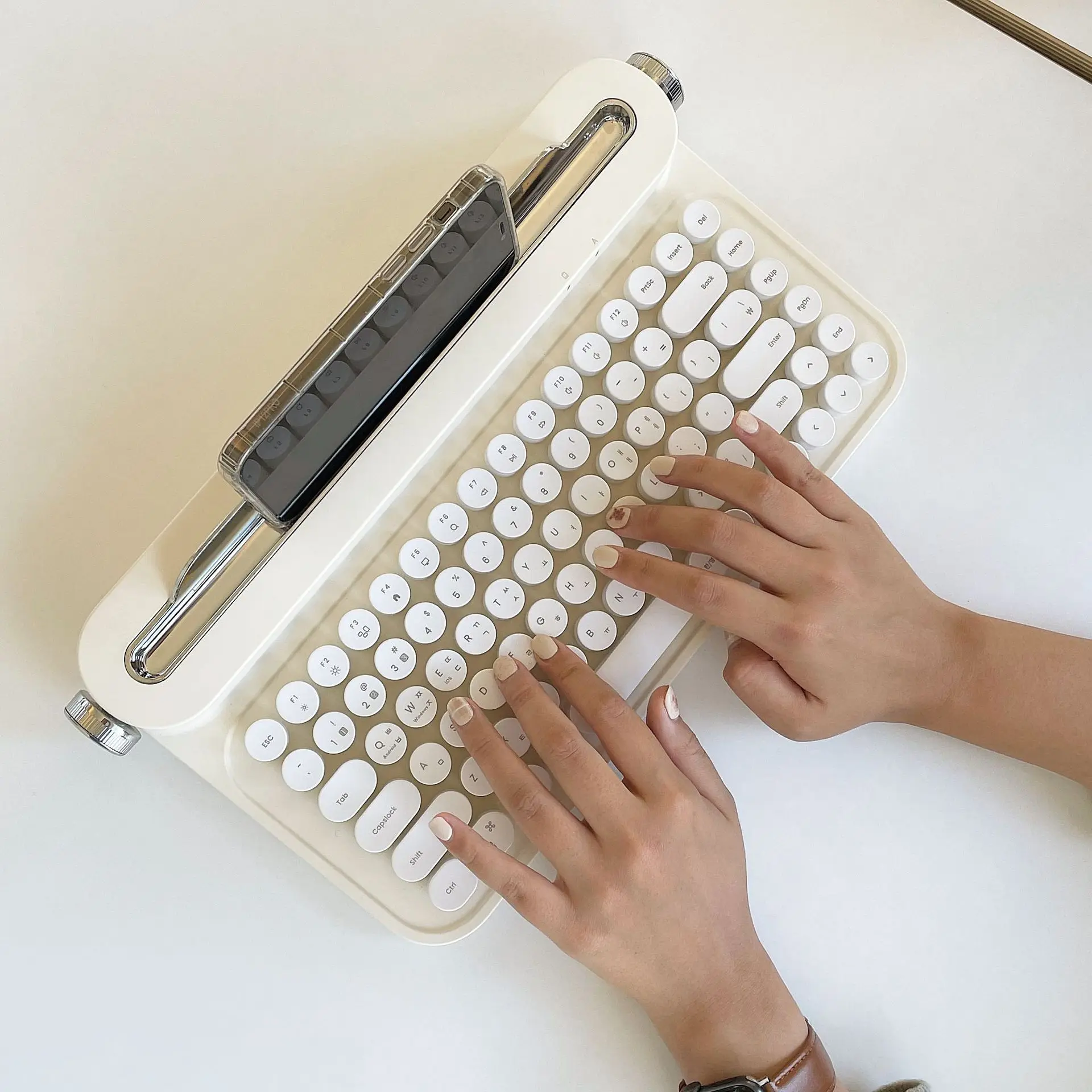 Retro Punk Wireless Typewriter Keyboard With Round Keys Best Tablet