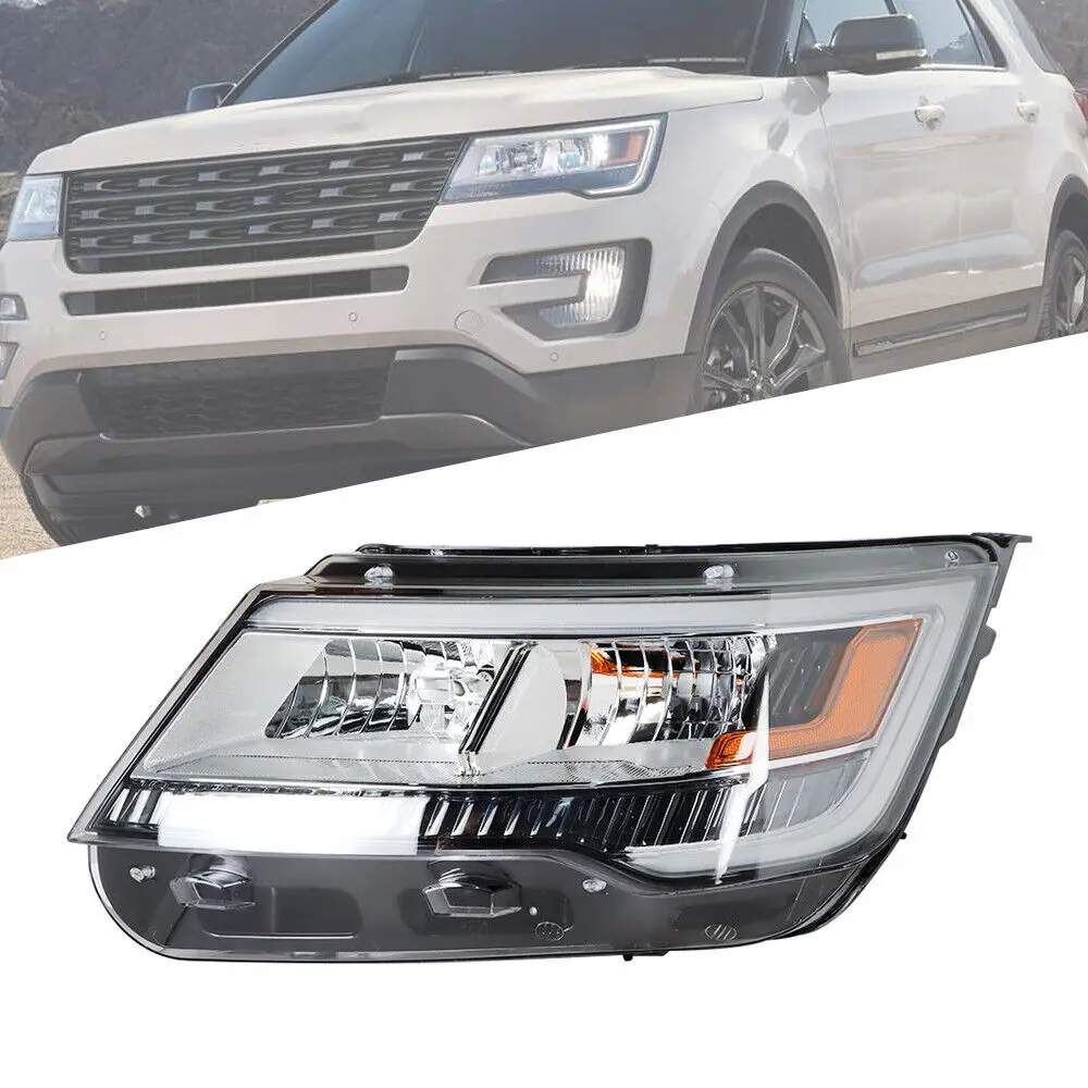 car body front bumper LED DRL chrome housing headlight headlamp for ford explorer 2016 2017 2018