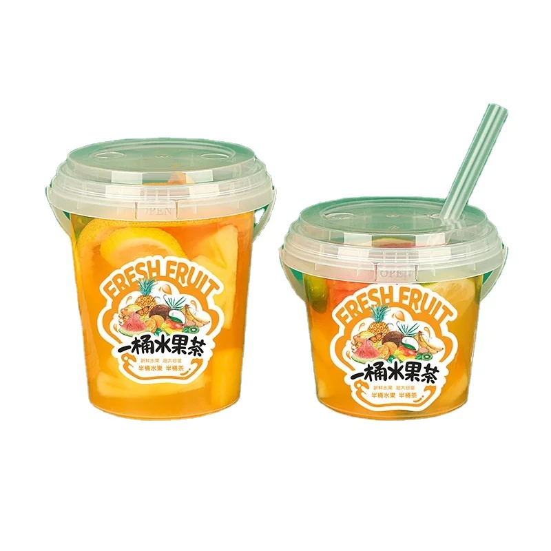 32oz fruit juice plastic Boba Plastic cup with lid and handle large capacity Hard PP drinking cups