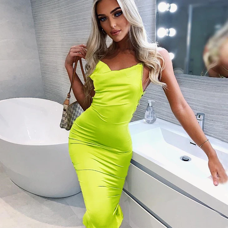 Buy Neon Satin Dresses,Midi Dress 