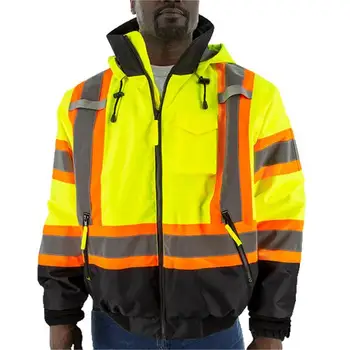 Hi Vis 3 in 1 Winter Warm Waterproof High Visibility Reflective Safety Parka Work Bomber Jackets With Pocket Security Uniform