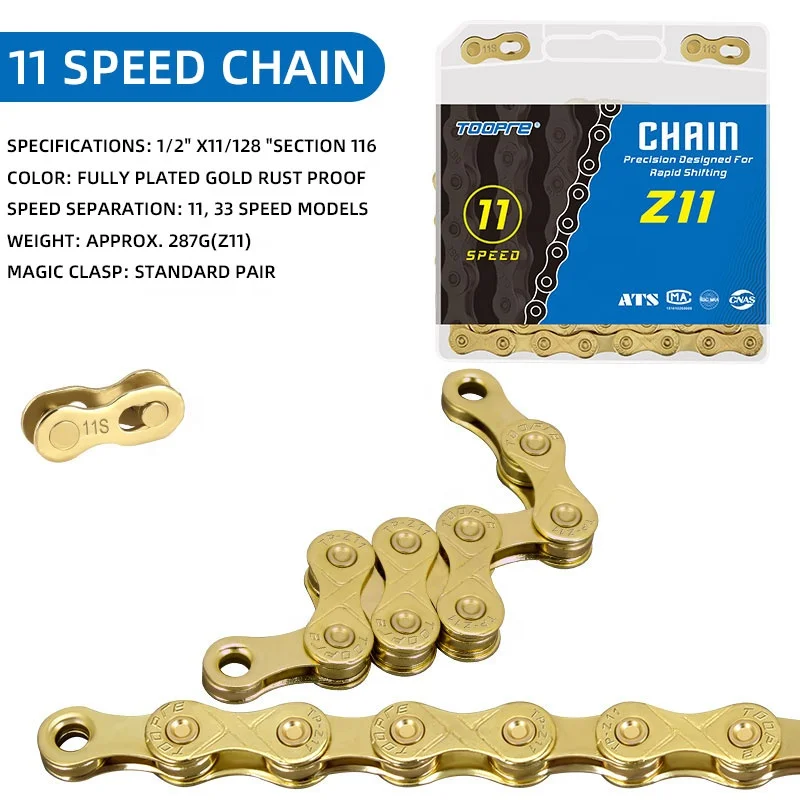 Высококачественная Антикоррозийная велосипедная цепь TOOPRE золотого цвета 6/7/8/9/10/11 скорость 1/2*11/128 дюйма