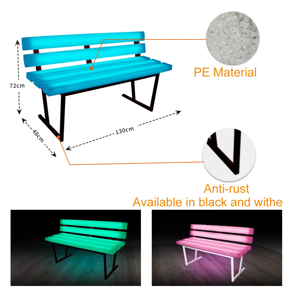 Coolqing 110 В/220 В RGB PE пластиковая современная светодиодная лампа садовая мебель Парковая Коммерческая скамейка длинная светодиодные