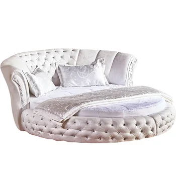 New design White double bed set furniture King size Modern Round Leather Bed