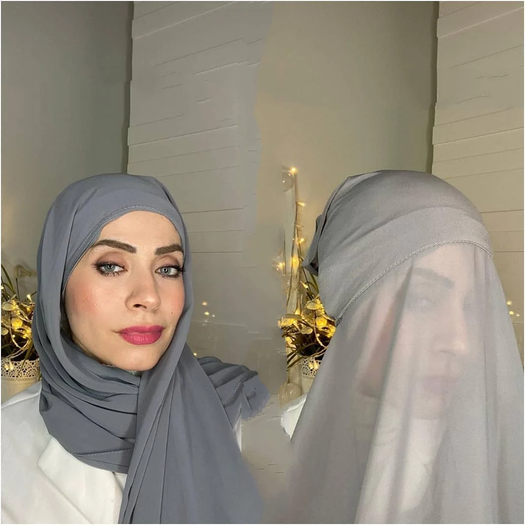 Custom Made Instant Chiffon Hijab With a Bonnet Under Scarf Cap Unique Design Chiffon Hijab Scarf for Muslim Women
