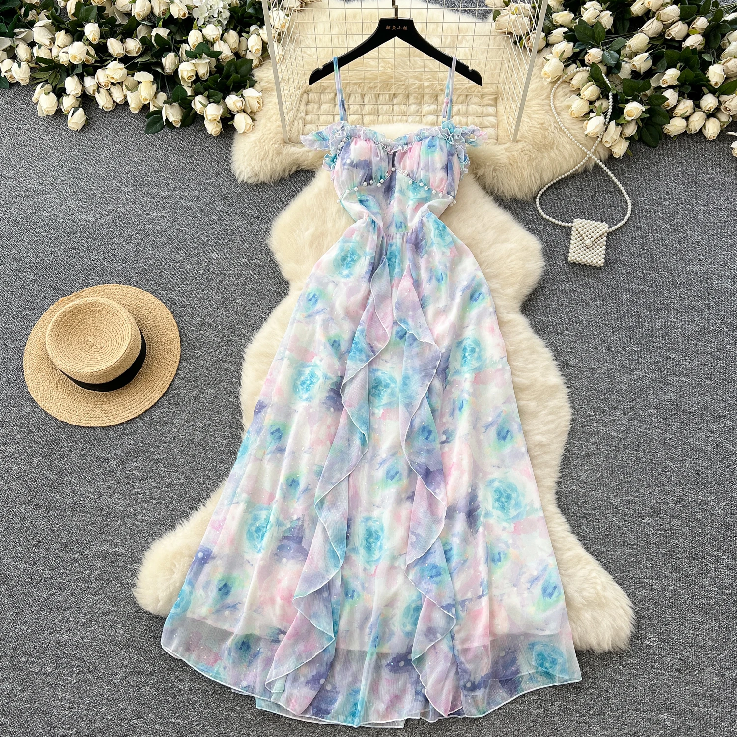 Premium Touch Beaded Print Halter Dress Women'S Holiday StyFlounce Skirt  Summer Vacation Dress Women Halter Dress| Alibaba.com