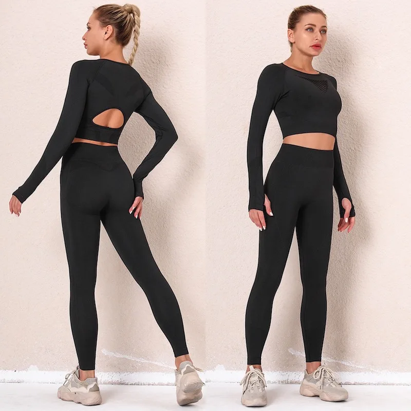 Workout Sets For Women Black Seamless Set Of Thick Leggings And