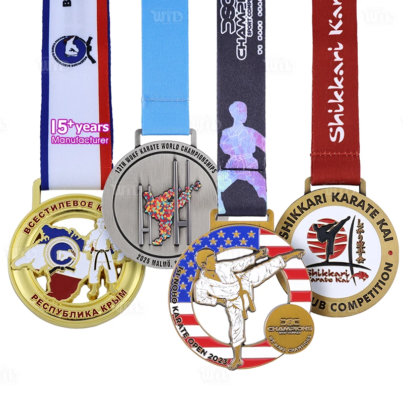Medalha Personalizada de Taekwondo com Fitas, Medalha de Premiação Esportiva, Medalha Metálica de Artes Marciais, Karatê, Judô, BJJ, Jiu-Jitsu, Medalha em Esmalte 3D