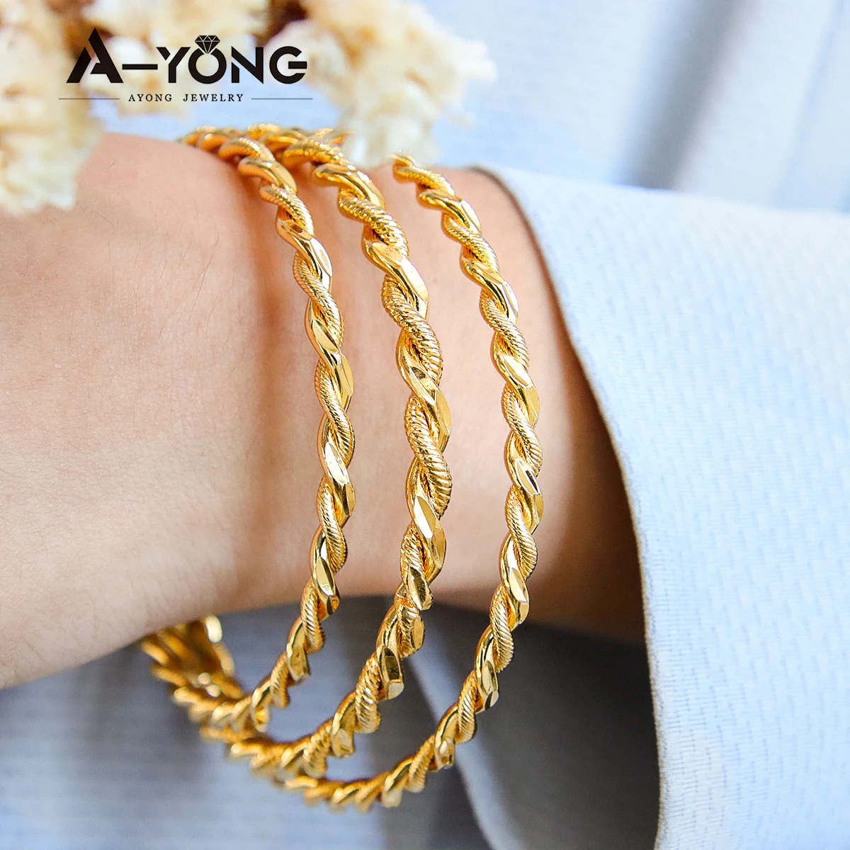 Original Design Gold Bracelets Bangles Three Set Pieces Spiral Bracelet  Gold Plated Bangles for Women