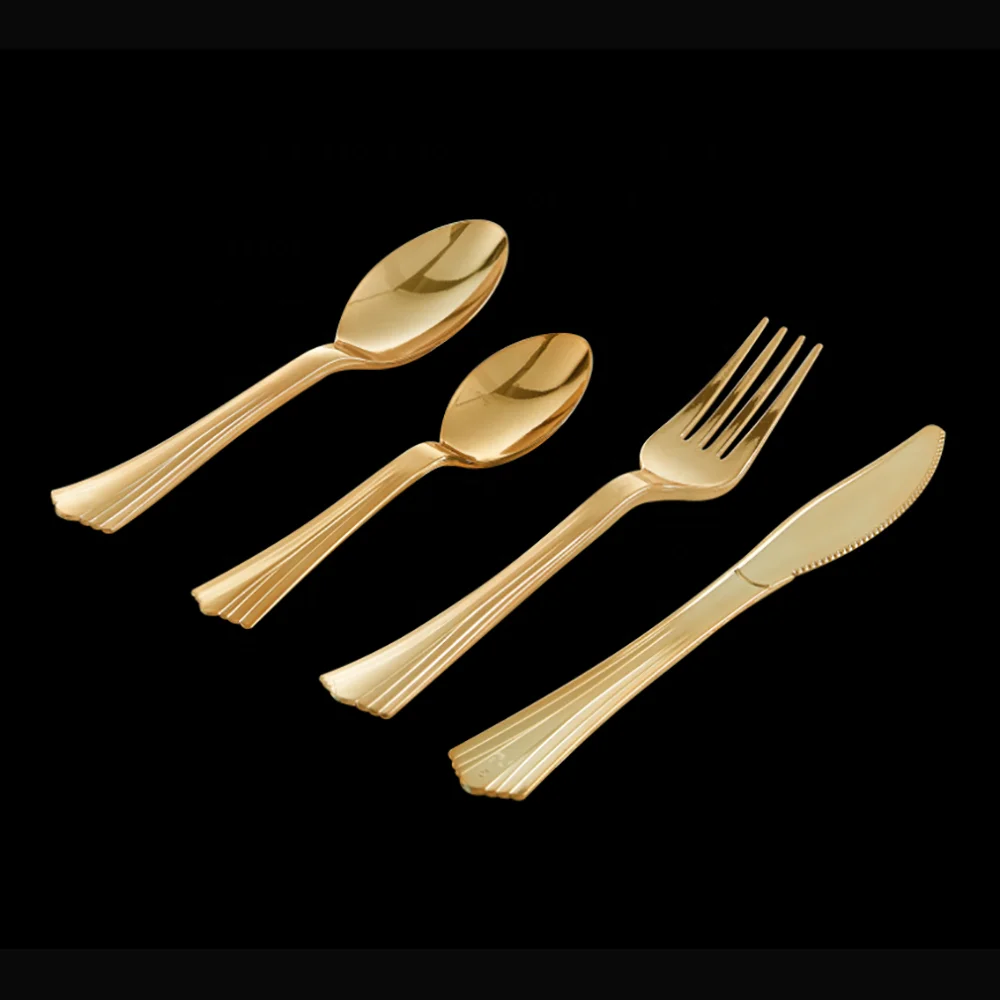Gold Plastic Silverware Disposable Flatware Setheavyweight Plastic