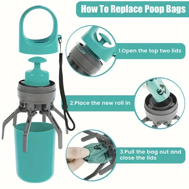 Poop Scooper with Built-in Poop Bag Dispenser Picker Portable Claw Handheld Dog Poop Scooper for Small Medium Large Dogs