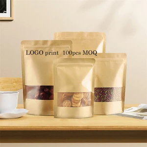 Stand up Matte Window Zip Lock Resealable Kraft Paper Bags 4.7*7.9 Food Storage Packaging for Milk and Pet Food