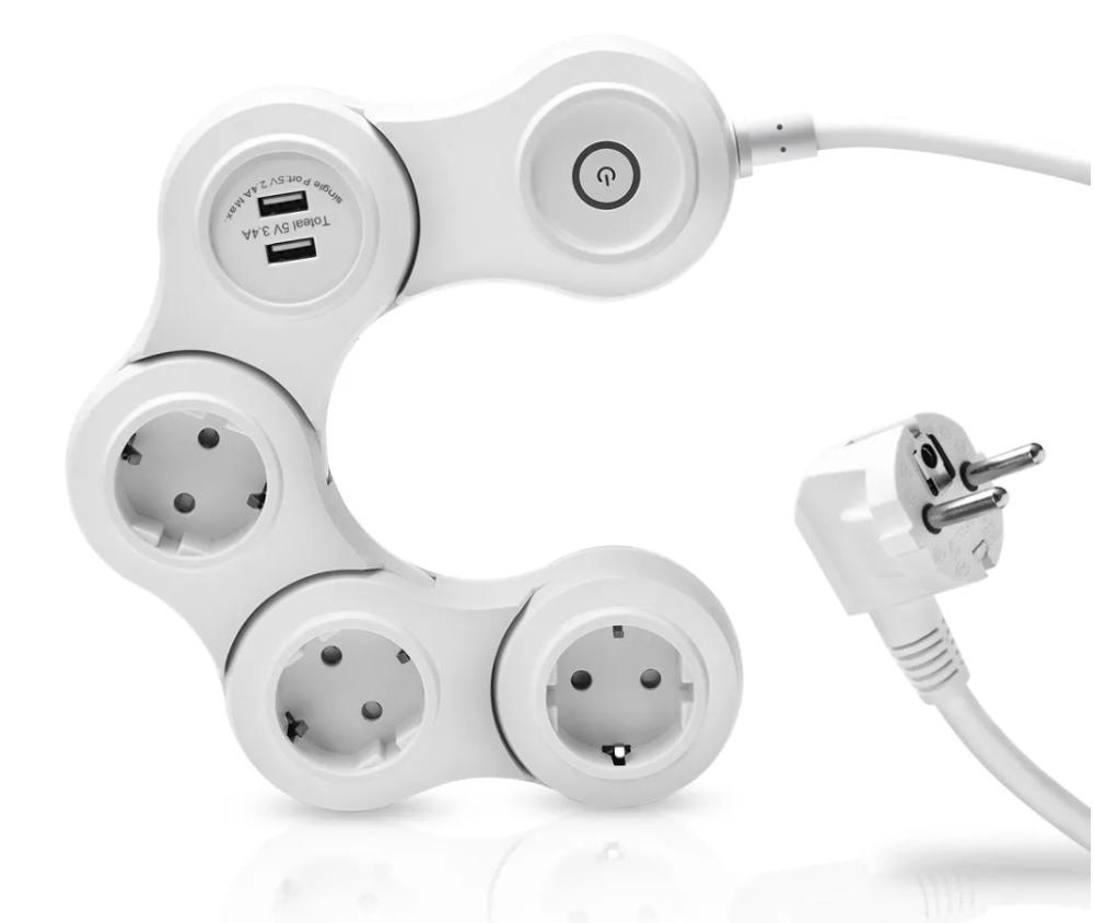 Гибкий Сетевой usb-фильтр с 3 розетками для