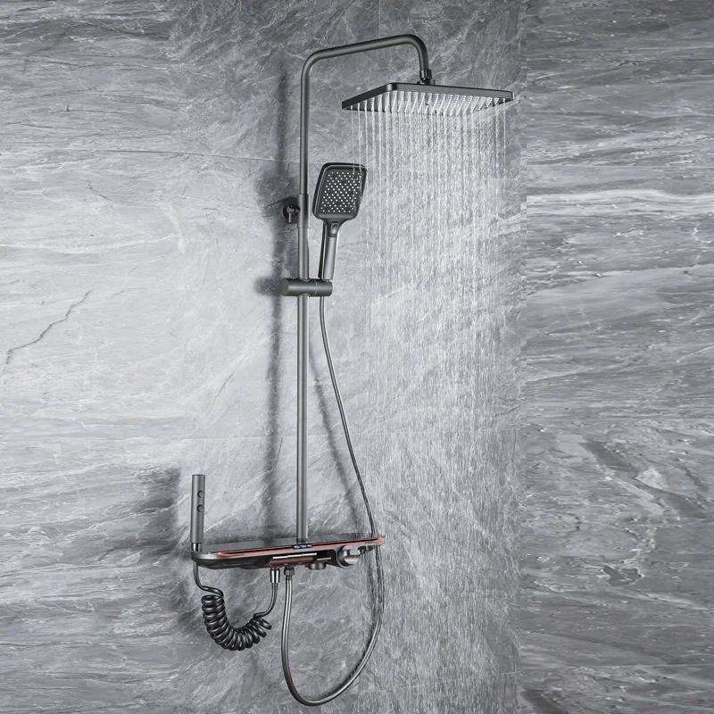 2024 Modern Digital With Cold and Hot Water Brass Luxury Rain Mixer Black System Thermostatic Piano Key Bathroom Shower Set