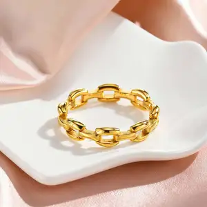 Minimalist Chain Link Ring 18K Gold Plated Stainless Steel Simple Stackable Band Women Wholesale Dainty Jewelry