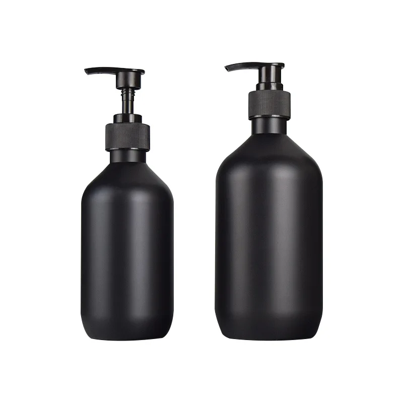 Custom Luxury Matte Black Frosted PET Plastic Pump Bottle Shampoo Bottle Cosmetic Packaging