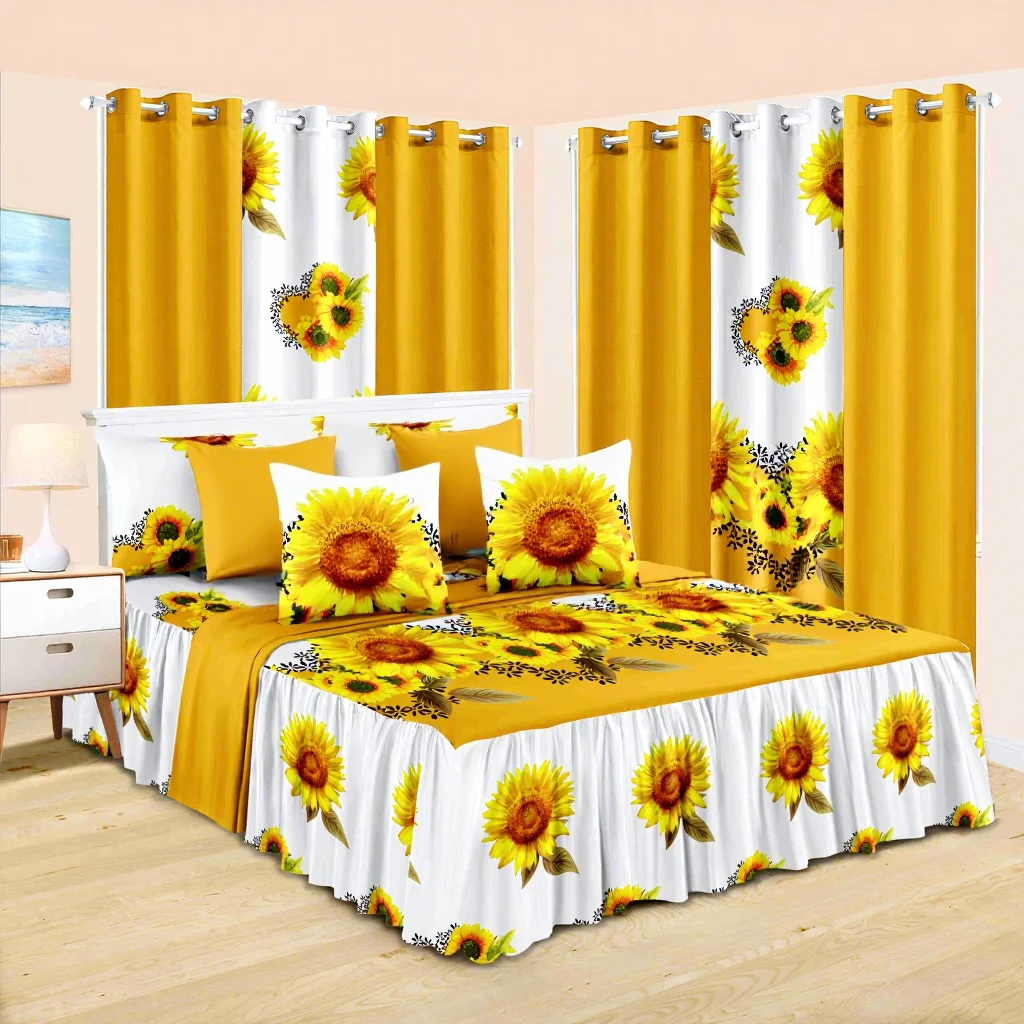 Bettwäsche Großhandel Bettwäsche-Set Vintage Sonnenblume Luxus 14 Stück Bettrock Blatt Set mit passenden Vorhängen für Kingsize-Bett Größe| Alibaba.com