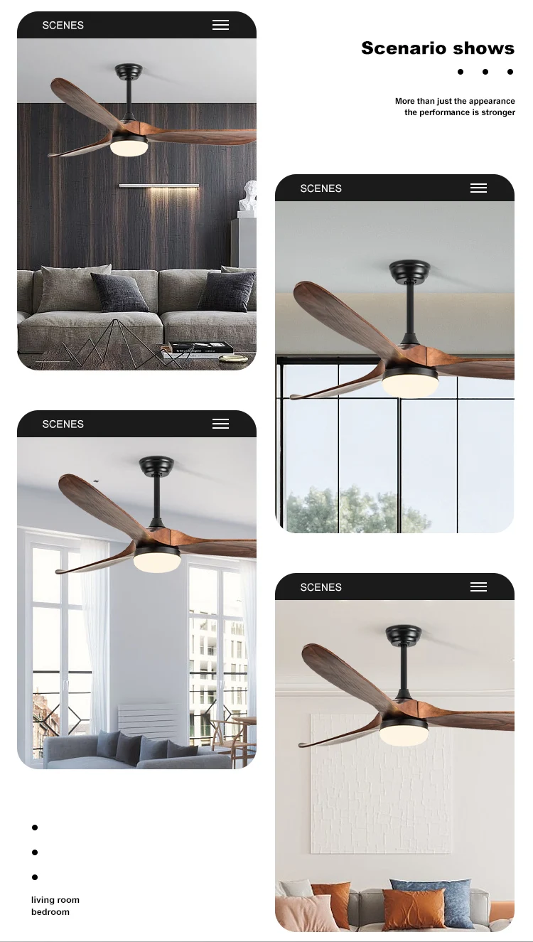 Modern Latest Designer Factory American 3 Solid Wood Blades DC Motor Energy Saving Ceiling Fans Light