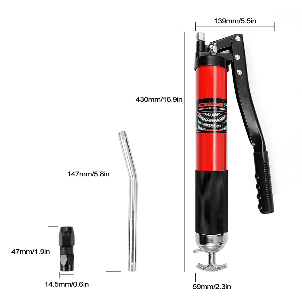 Hand Grease Gun 600cc High Pressure Manual Grease Gun Accessory Kit For