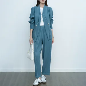 2025 Latest Design Women's Elegant Two Piece Set High Quality Top Jacket and Harem Pants Set Casual Miyake Pleated Set