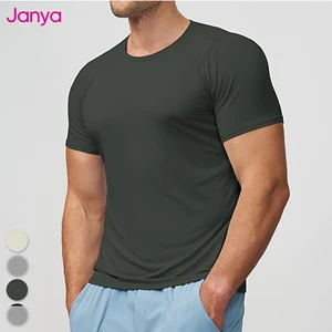 Janya Men's Gym Clothing Slim-Fit Short-Sleeve T-Shirt Breathable Sports Wear Quick Dry Stretch Fitness Training Tee Tops