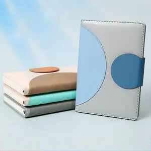 Customizable Splicing Round Buckle Business Notebook, Student Minimalist A5 Diary, PU Imitation Leather Retro Notebook