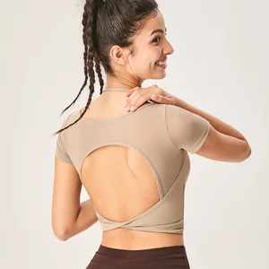 TOPKO Sexy Mesh Yoga Wear Breathable Fitness Top Sports  & Running Quick-drying for Short-sleeved Shirts